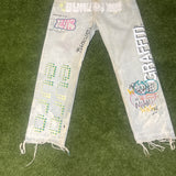 Euro Dos Graffiti Distressed Denim Jeans “Blue”